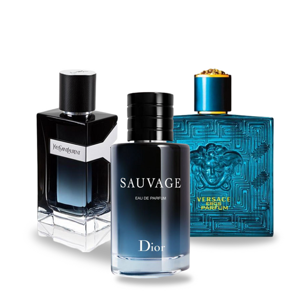 KIT: DIOR SAUVAGE, YVES SAINT LAURENT Y MEN, VERSACE EROS